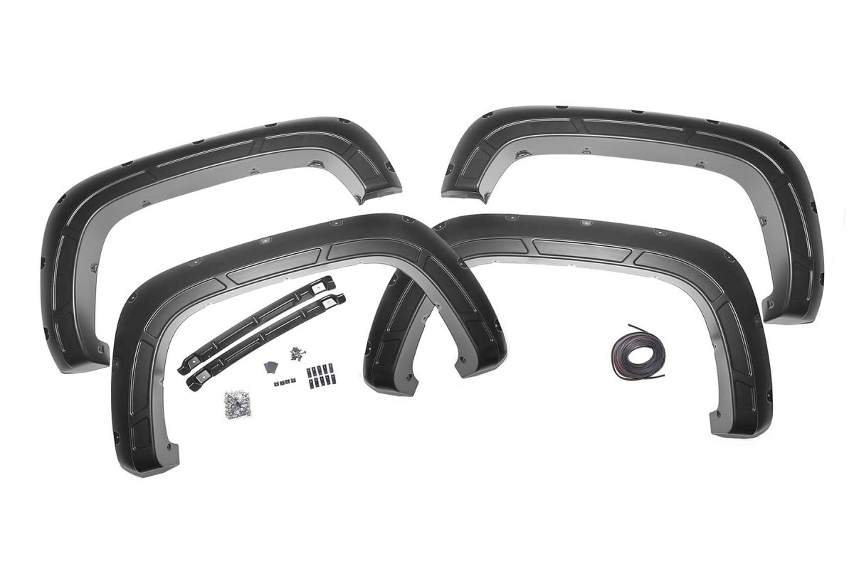 Chevrolet Silverado 3500 HD Fender Flares - Rough Country - Defender GBA - Black - '20-'24